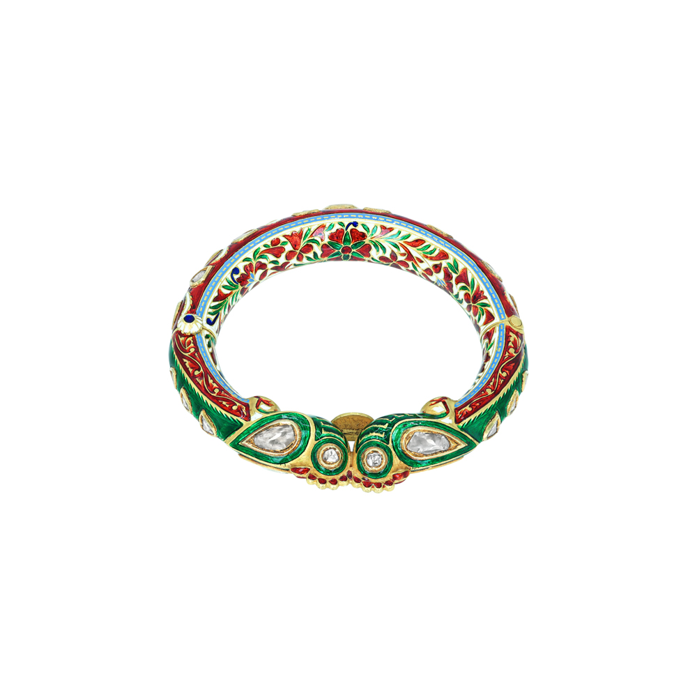 Polki Bangle with Red and Green Enamel Meenakari